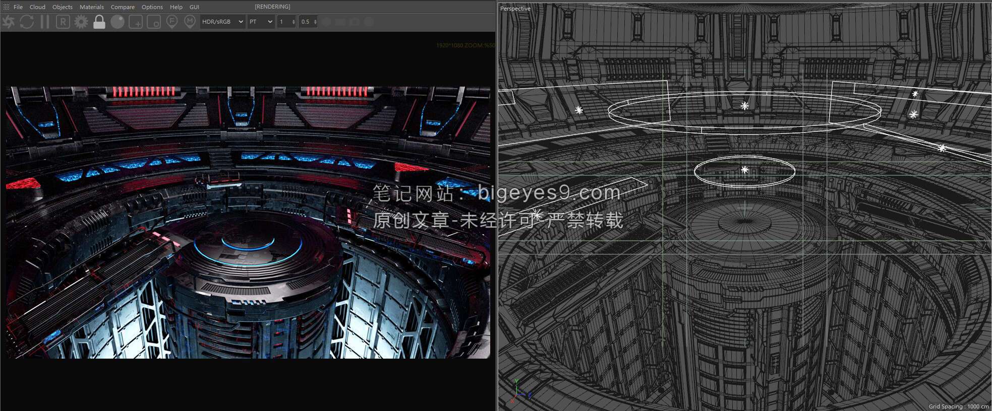 C4D科幻概念场景宇宙飞船空间内部场景硬表面科技场景模型 带材质