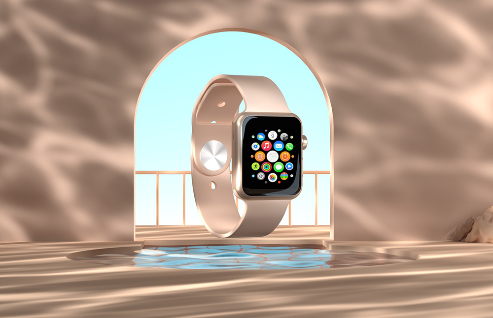 Apple Watch手表模型C4D工程文件 Redshift渲染 粉色苹果手表C4D工程文件