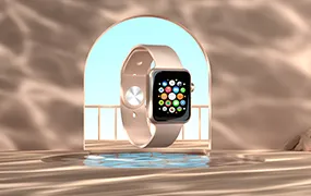 Apple Watch手表模型C4D工程文件 Redshift渲染 粉色苹果手表C4D工程文件